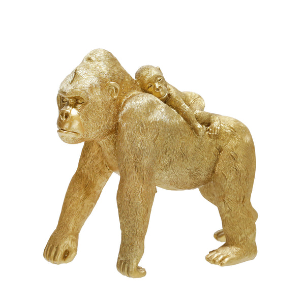 Polyresin 8" Gorilla W/ Baby Figurine, Gold image
