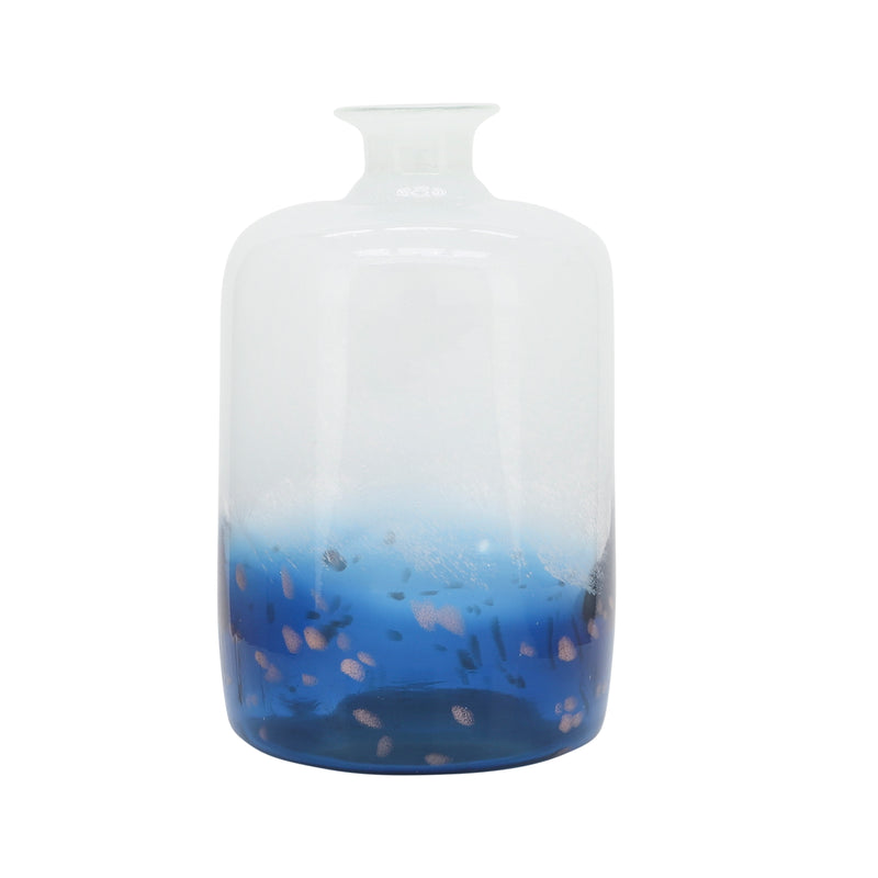 Glass, 12''h, Two Toned Vase, White/blue image