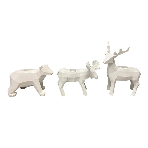 Resin, S/3 7" Forest Animals Candle Holder, White image