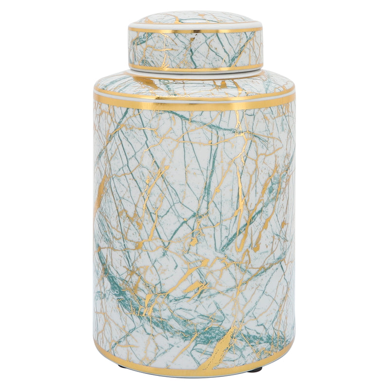 Ceramic 12" Jar With Gold Lid, Green image