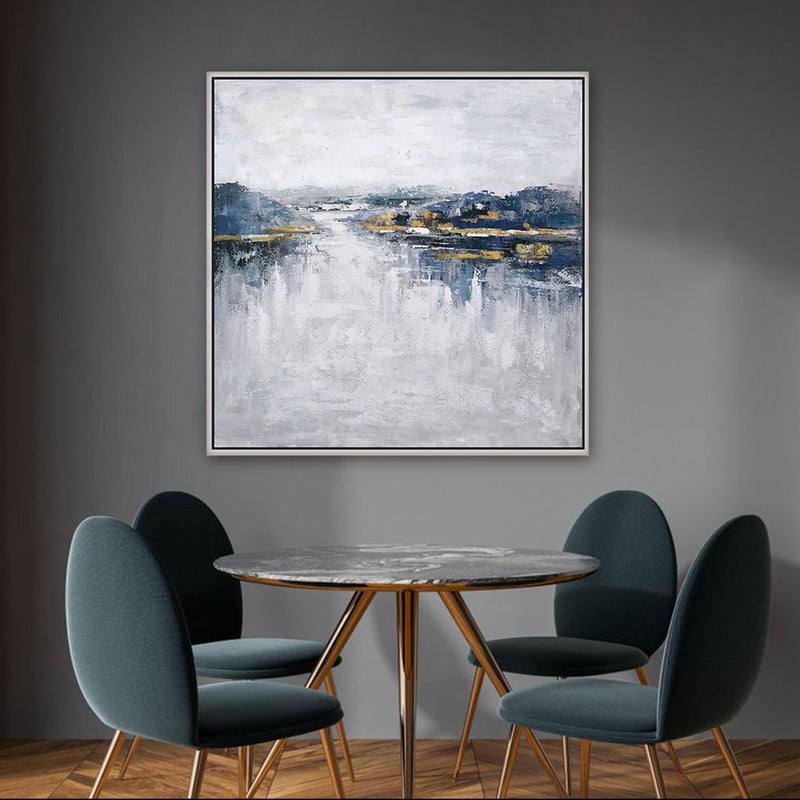 40x40 50% Handpainted Lake Canvas, Gray/blue image