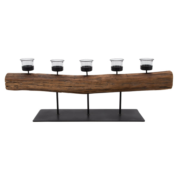 30" 5-candle Holder On A Log, Brown image