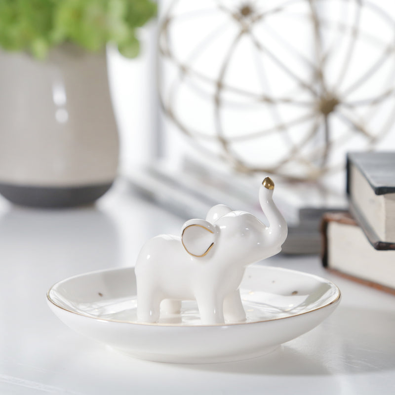 5" Trinket Tray, Elephant, White image