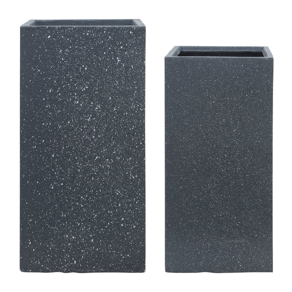 Resin, S/2 11/13"d Square Nested Planters, Dk Gray image