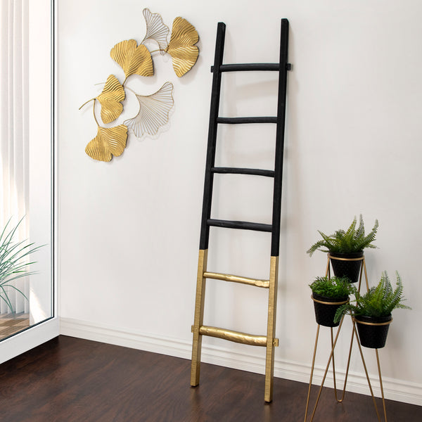 Wooden , Decorative 76" Ladder, 2-tone Black/gold image