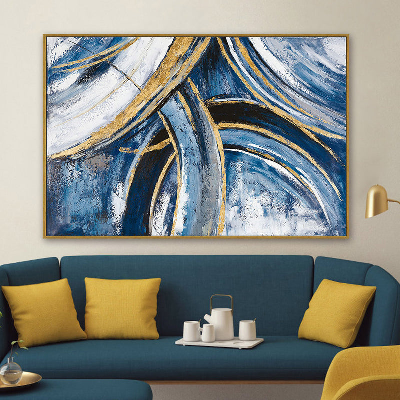 60x40 Handpainted Abstract Canvas, Blue/gold image
