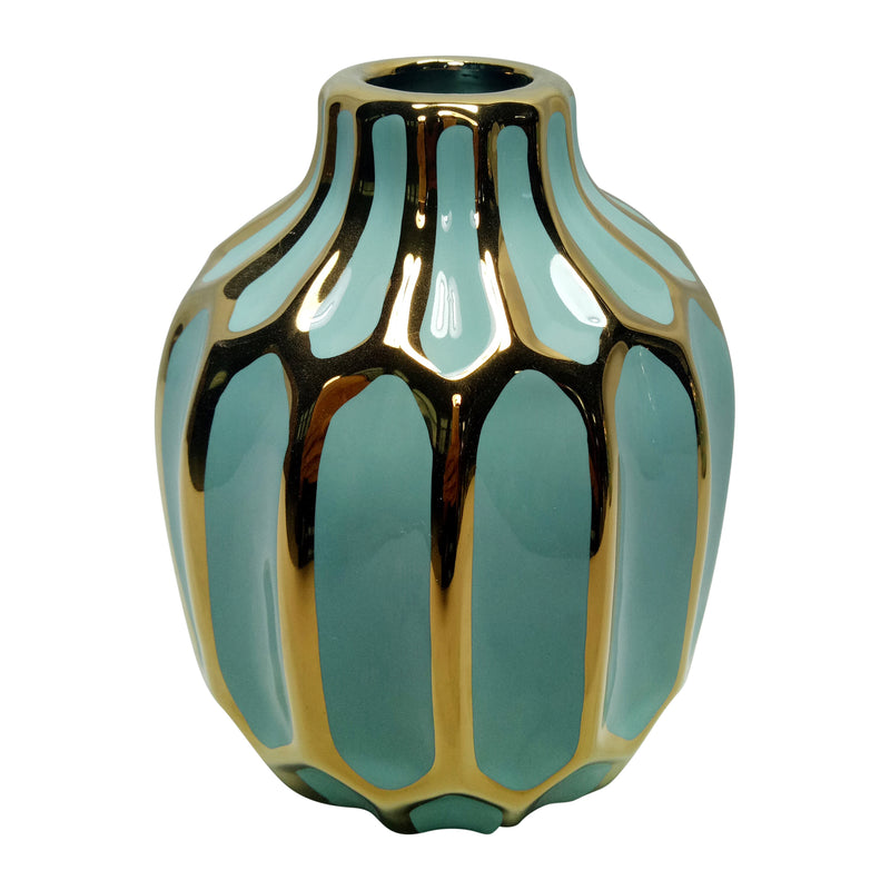 Ceramic 8"h Decorative Vase, Green/gold image
