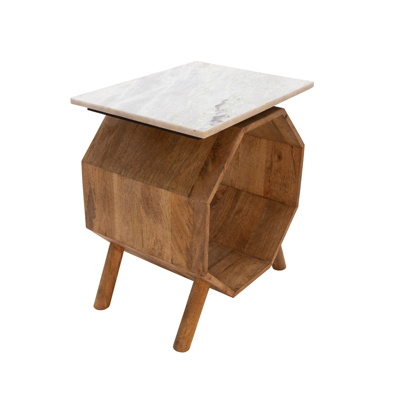 Wood/marble Hexagon Side Table, Brown image
