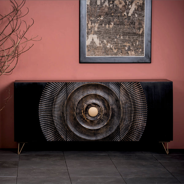 Wood, 63x30 Carved Circle Console Cabinet, Black image
