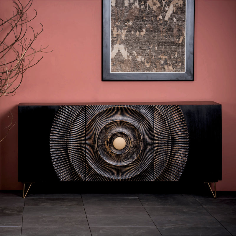 Wood, 63x30 Carved Circle Console Cabinet, Black image