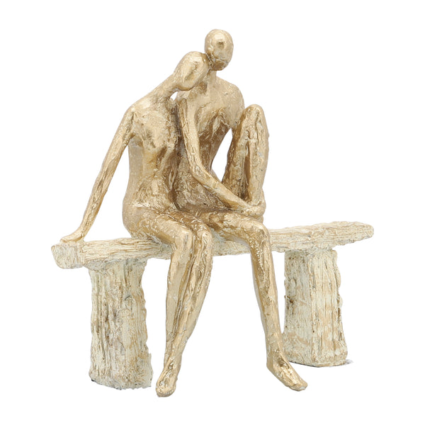 Resin, 8" Sitting Couple, Gold image