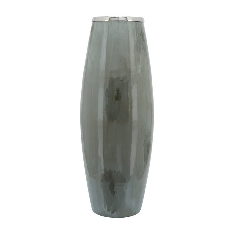 Glass, 24"h Vase W/ Metal Ring, Taupe image