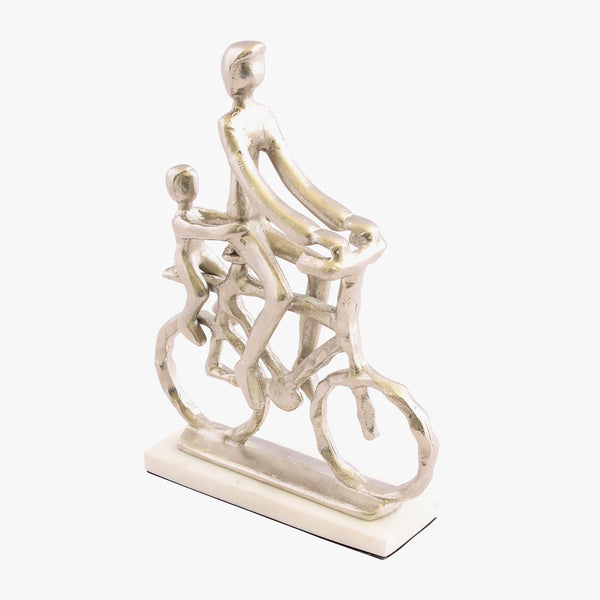 Metal, 12"h Parent & Child On Bicycle, Silver image