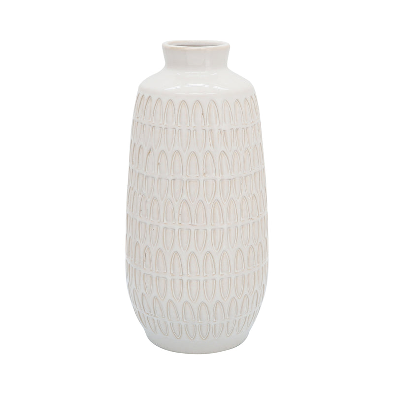 Cer, 12"h Carved Vase, Beige image