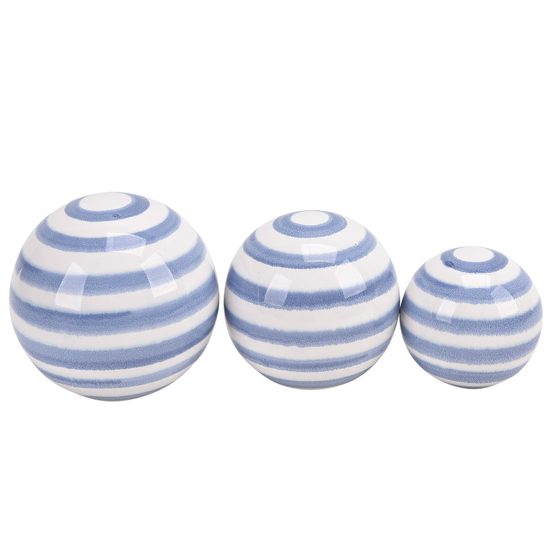 Cer, S/3 Striped Orbs, 4/5/6" Blue image
