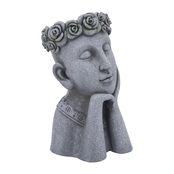 Resin, 18"h Daydreaming Lady Planter, Gray image