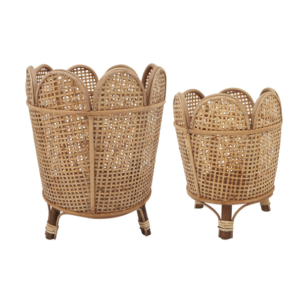 Bamboo/rattan, S/2 11/14"d Wavy Planters, Brown image