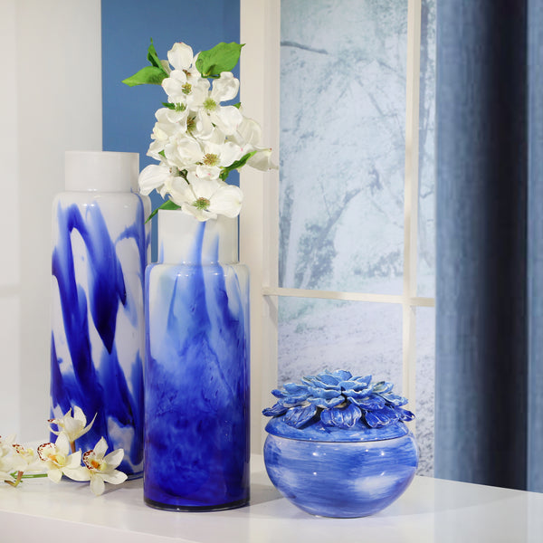 Glass Vase 15.75", White / Blue image