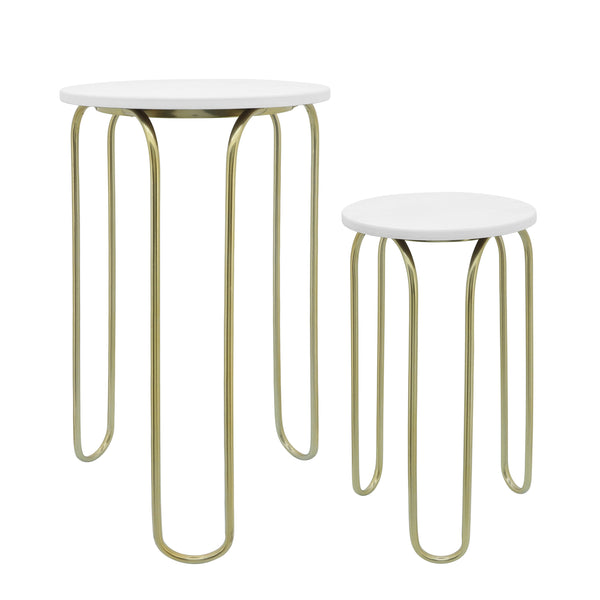 Metal, S/2 22/28" End Tables, White/gld image