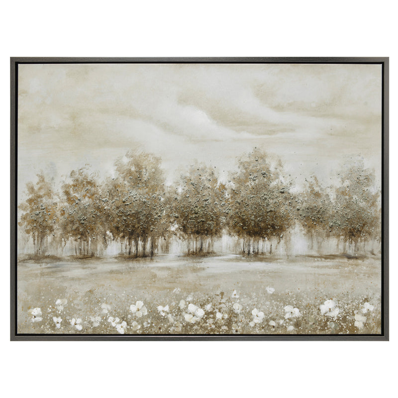 47x35 Trees And Flowers Hand Painted Canvas, Multi image