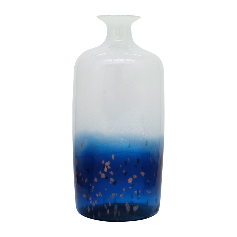 Glass, 16''h, Two Toned Vase, White/blue image