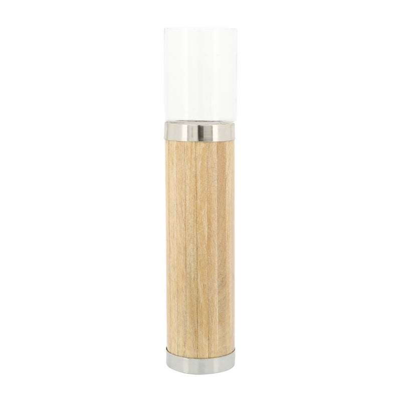 Wood, 25"h Cylinder Candle Holder, Natural image