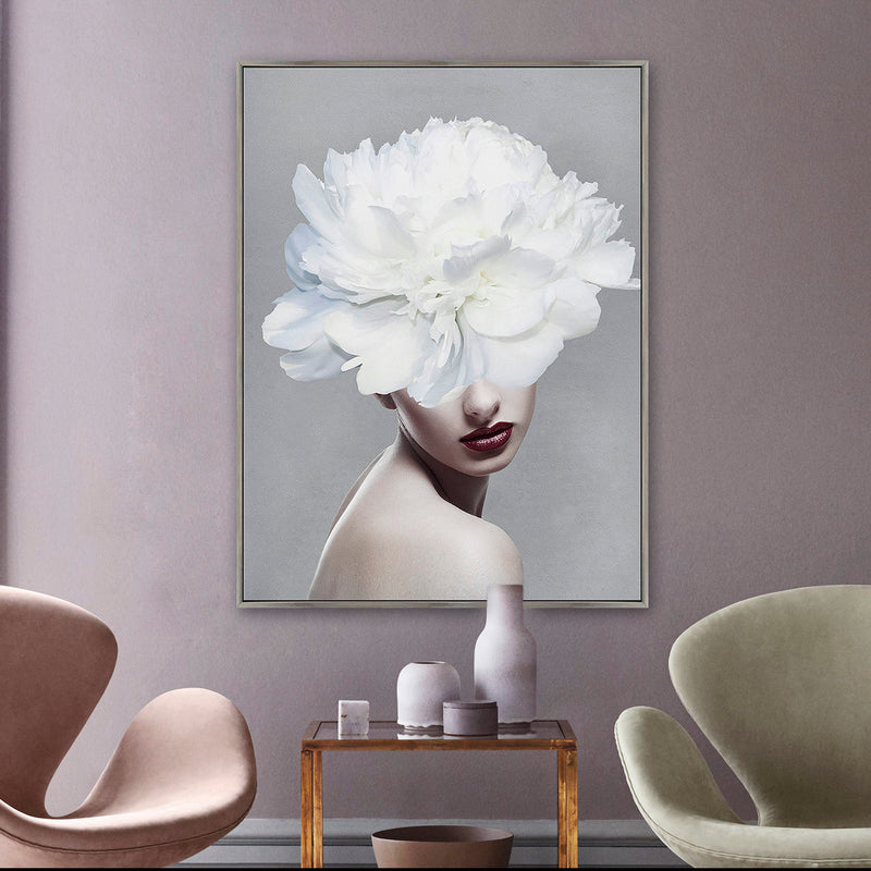 24x32 Flower Lady Framed Canvas, White image
