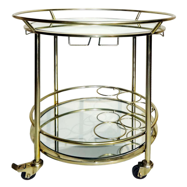 Two Tier 27"h Round Rolling Bar Cart, Gold image