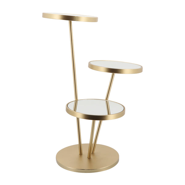 Metal, 32"h Mirrored 3-tiered Accent Table, Gold image