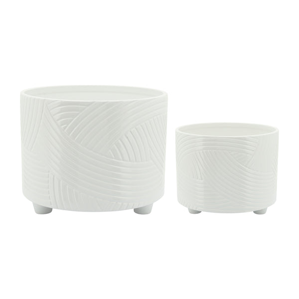 S/2 Swirl Footed Planters 10/12" , White image