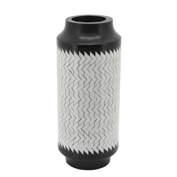 Resin 14"h Chevron Vase, Blk/white image