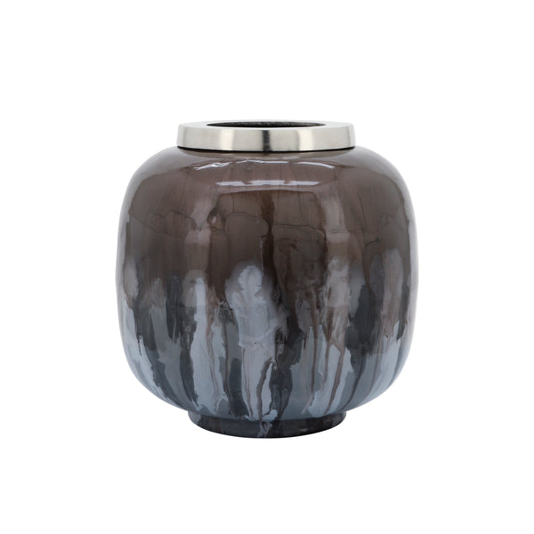 Metal, 11"h 2-tone Chubby Vase, Bronze image