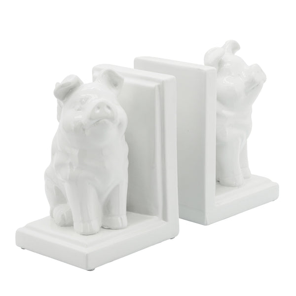 S/2 7" Winged Pigs Bookends, White image