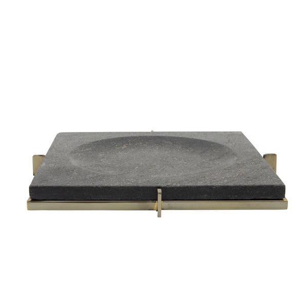 Marble 12x12 Tray With Metal Base, Black image