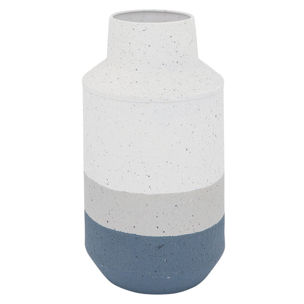 Metal, 12"h Textured Vase, White/blue image