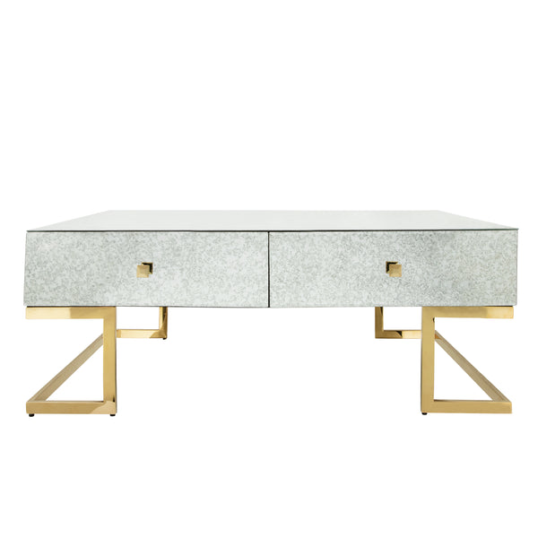 Metal, 47" Coffee Table W/ 2 Drawers, Gold image