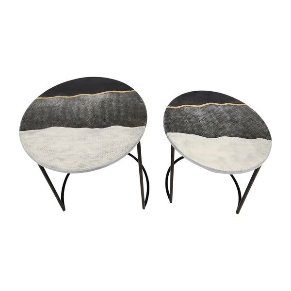 Metal, S/2 22/24" Round Side Tables, Black/white image