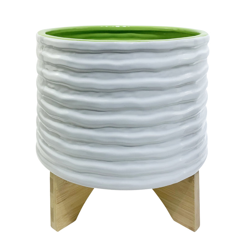 Cer, 10" 2-tone Planter W/ Stand, White/lime image