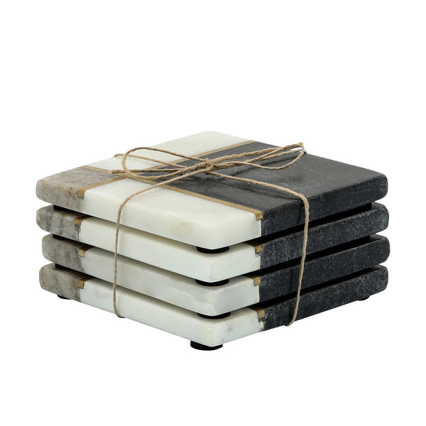 Marble, S/4 Coasters W/ Inlay, Wht/blk image