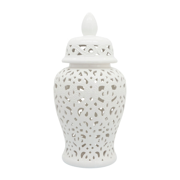 Ceramic 24" Cut-out Temple Jar, White image