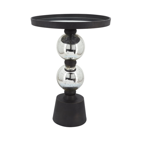 Metal, 22"h Orb Side Table, Mirror Top, Sil/blk image