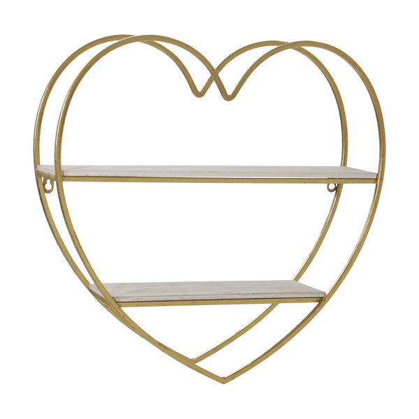Metal/wood 2 Tier Heart Wall Shelf, White/gold image