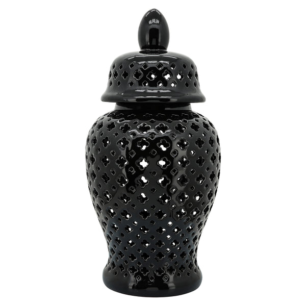24" Cut-out Clover Temple Jar, Black image