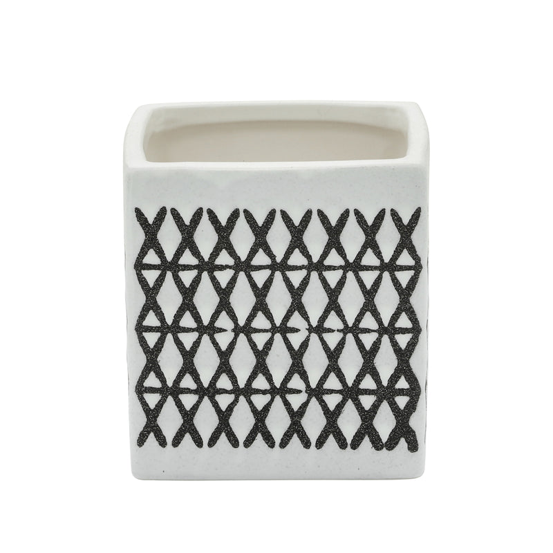 Ceramic 4" Square Shaped X-design Pen Holder, Blac image