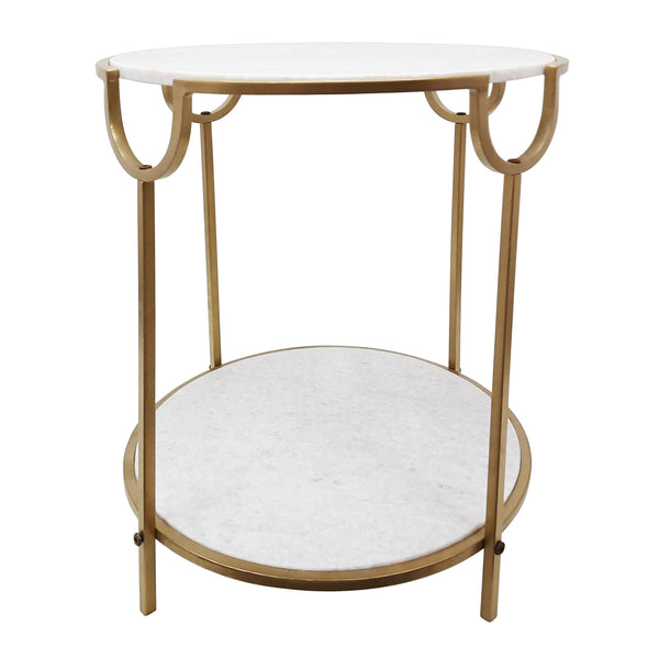 Metal/marble 22"h 2-layered Side Table, Gold image