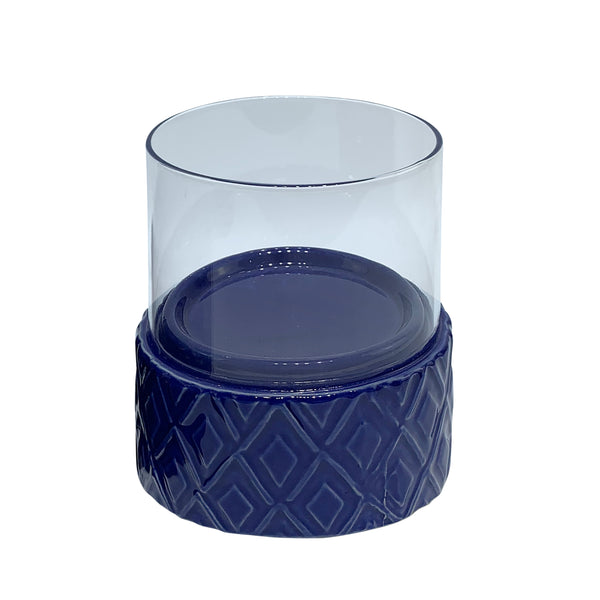 Cobalt Ceramic /glass 5" Pillar Holder, Diamond image