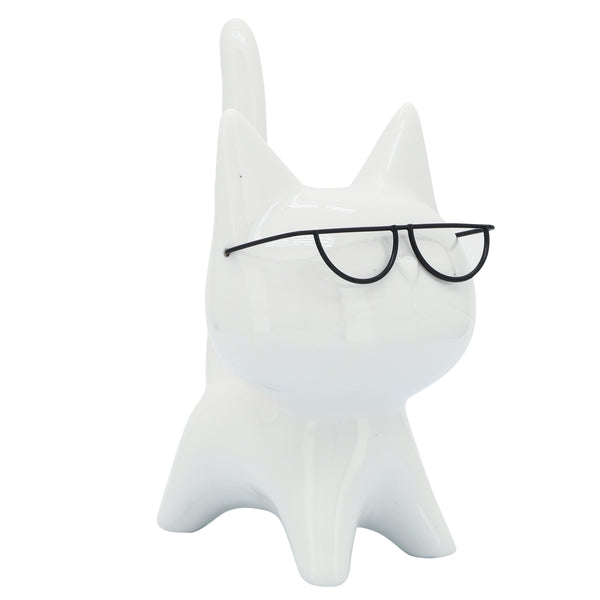 Porcelain, 8"h Kitty W/ Glasses, White image