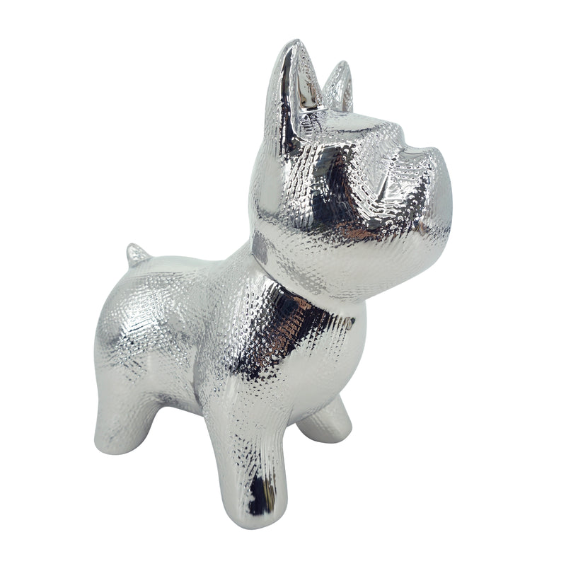 Cer, 8" Scratched Dog Table Deco, Silver image