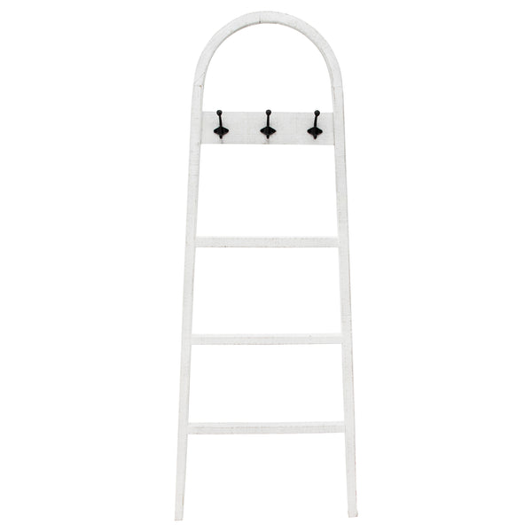 Wooden Decorative 68" Ladder W/ Hooks, White image