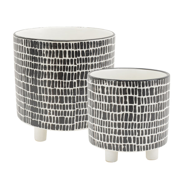 S/2 Geo Design Footed Planters, Black/white 9/ image